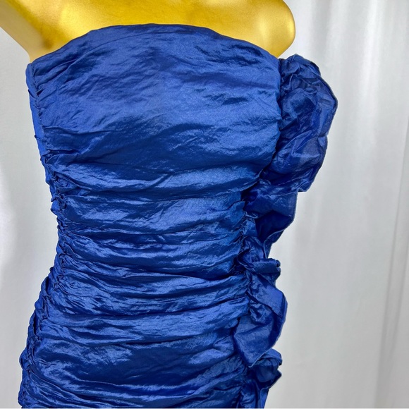 Bebe strapless hourglass dress with ruffles size S small color indigo blue - Picture 4 of 10